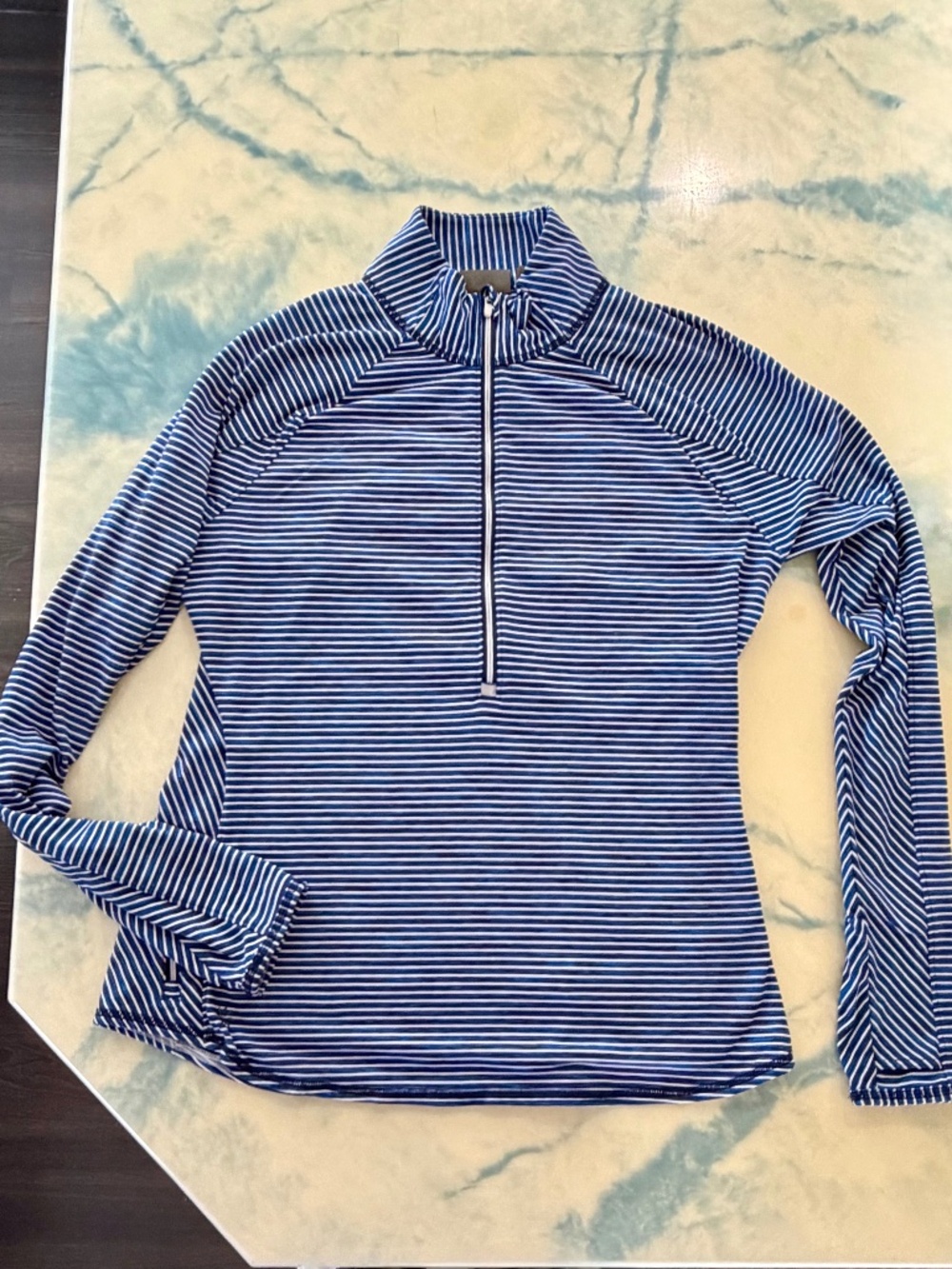 Athleta Blue & White Striped Performance Top